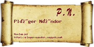 Pláger Nándor névjegykártya